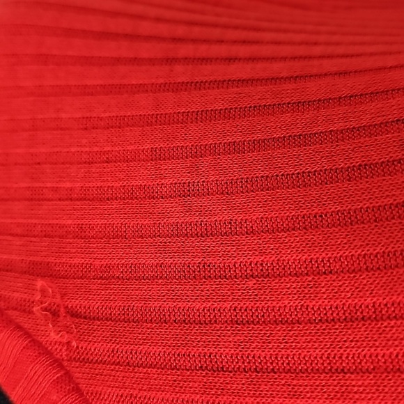 Zara Bright Red Crew Neck Ribbed Stretchy Fit & Flare Long Sleeve Midi Dress - Picture 5 of 10